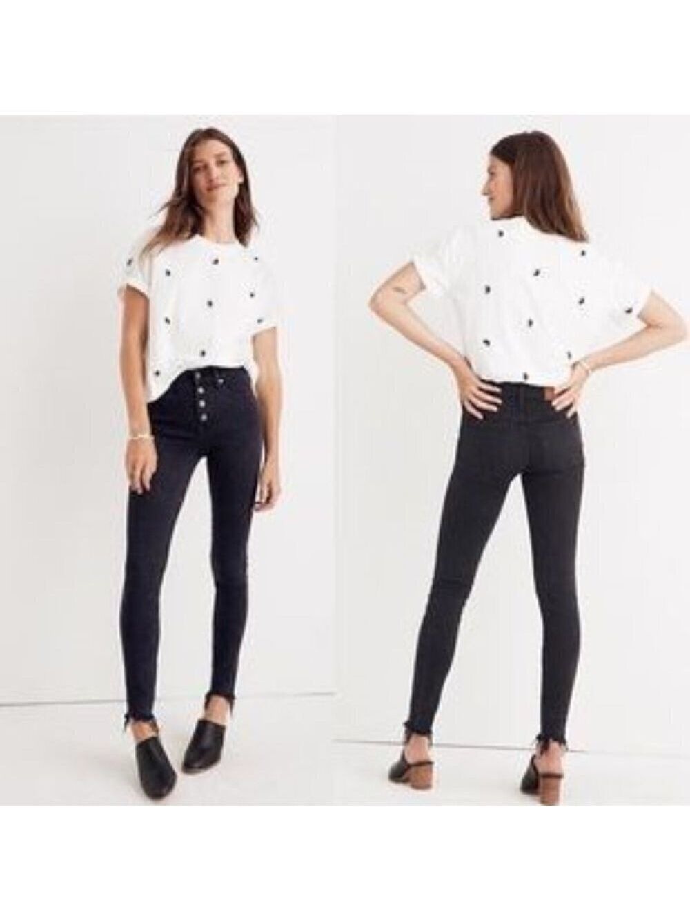 Madewell 10" High Rise Jeans Faded Black Exposed Button Fly Raw Hem Denim 26